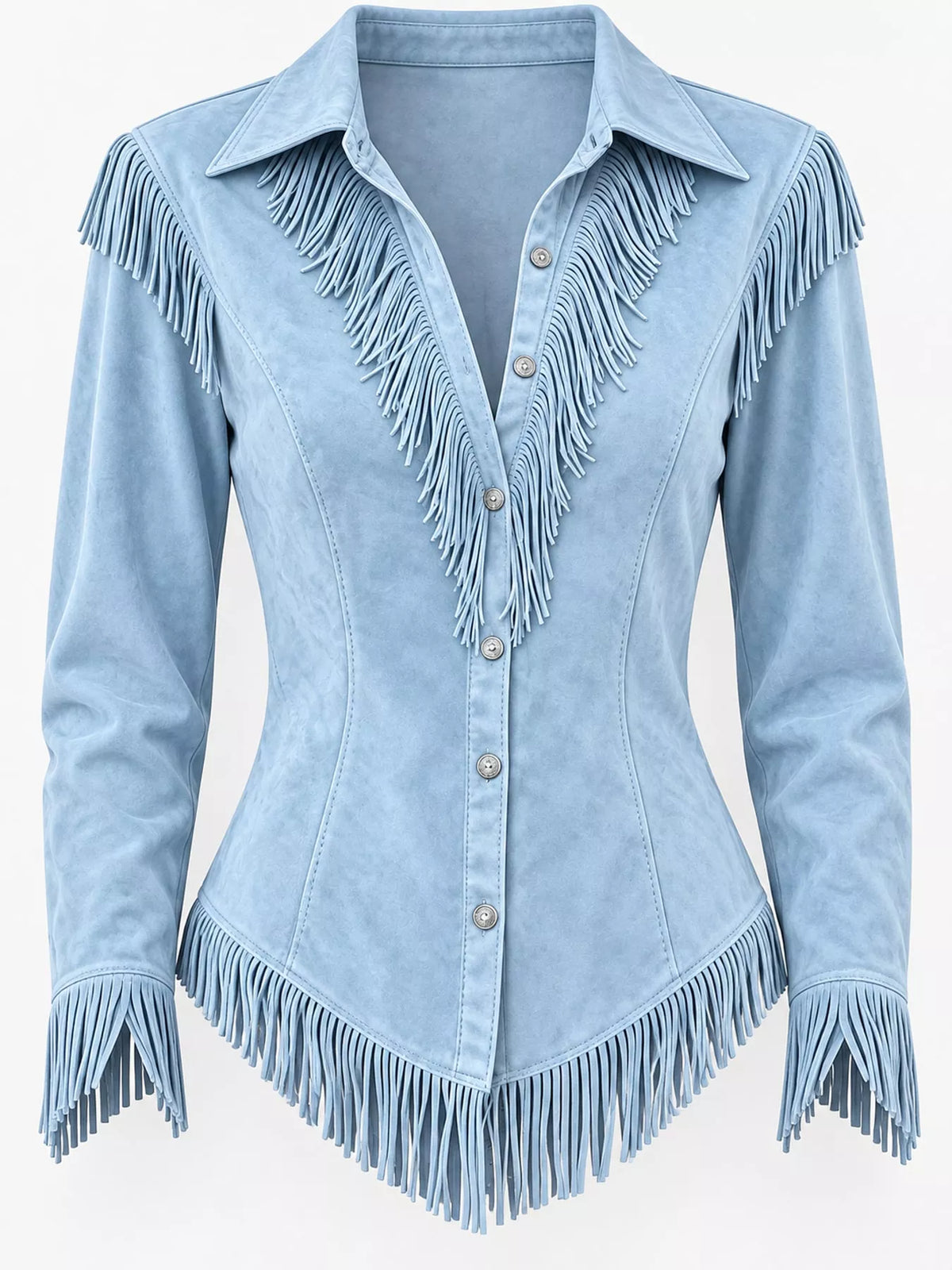 Fringe-detail shirt, blue fringe detail