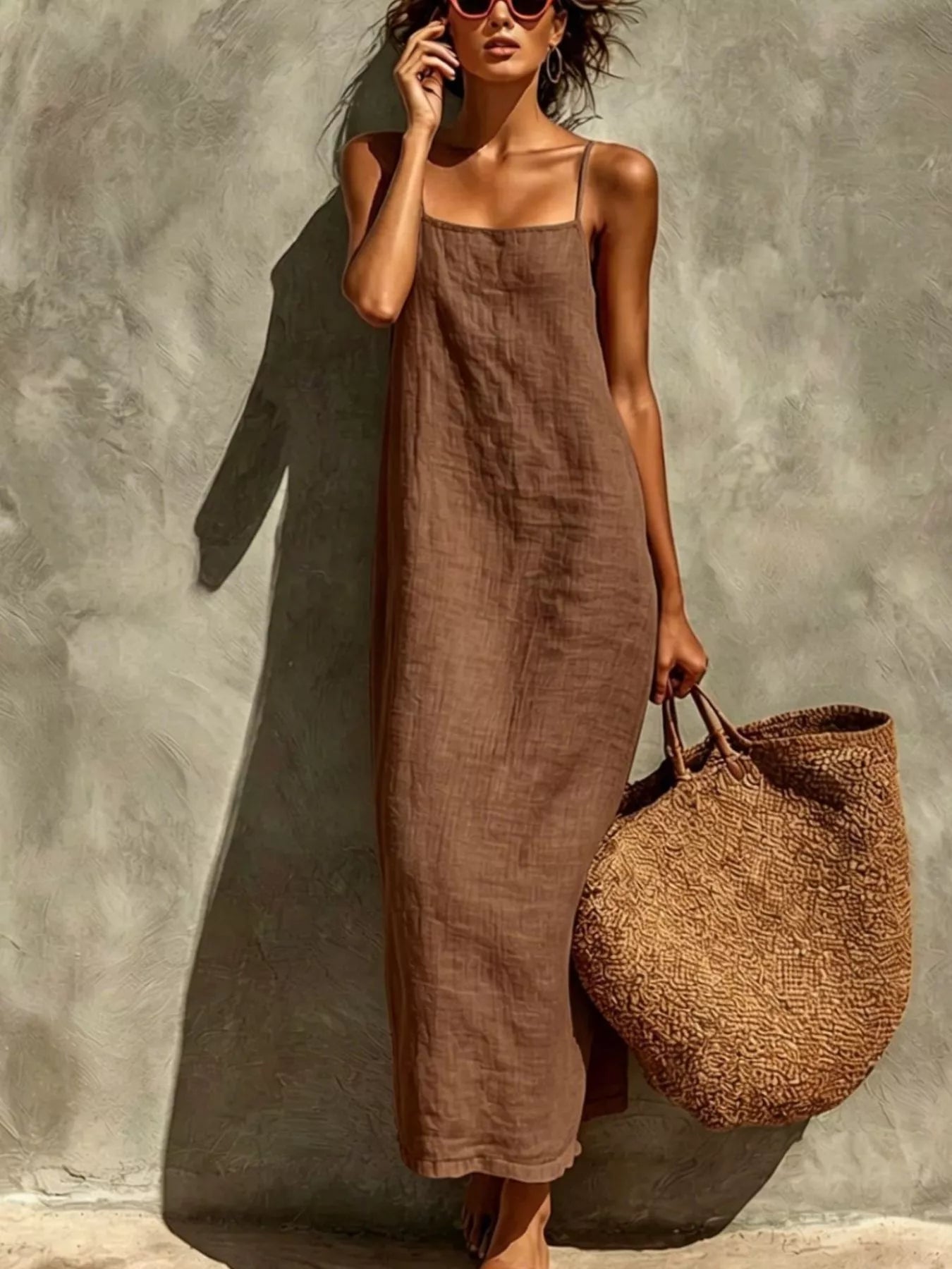 Trendsi Sleeveless Linen Casual Maxi Dress -