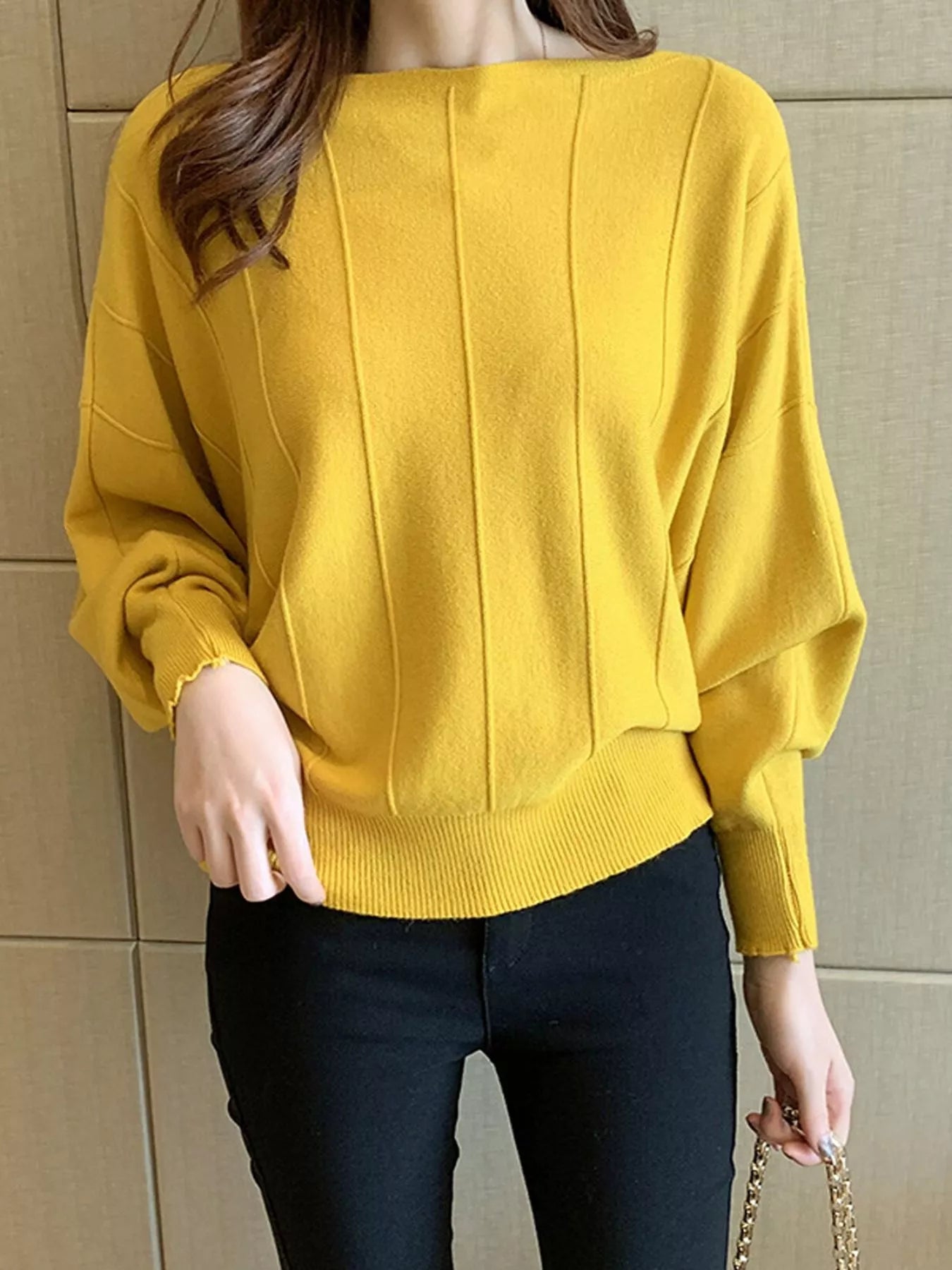 Trendsi Ribbed Hem Batwing Sleeve Knit Top -
