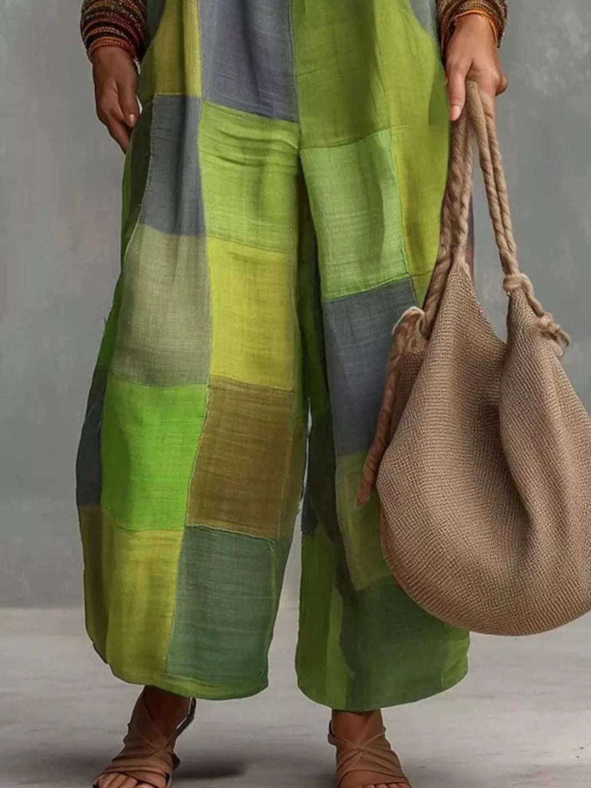 Green Plaid Halter Neck Wide-Leg Jumpsuit detail view