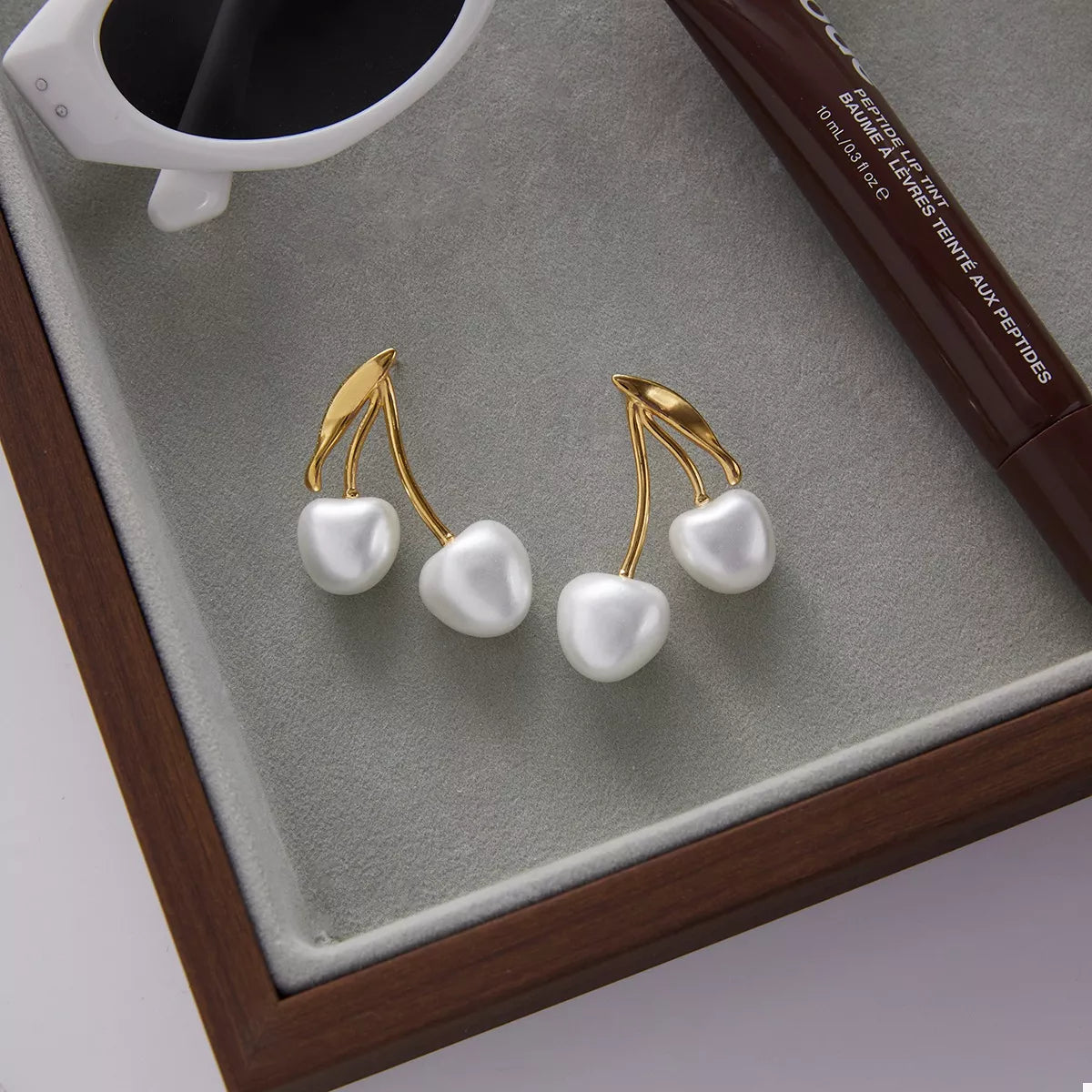 Trendsi 18K Gold-Plated Pearl Cherry Earrings -