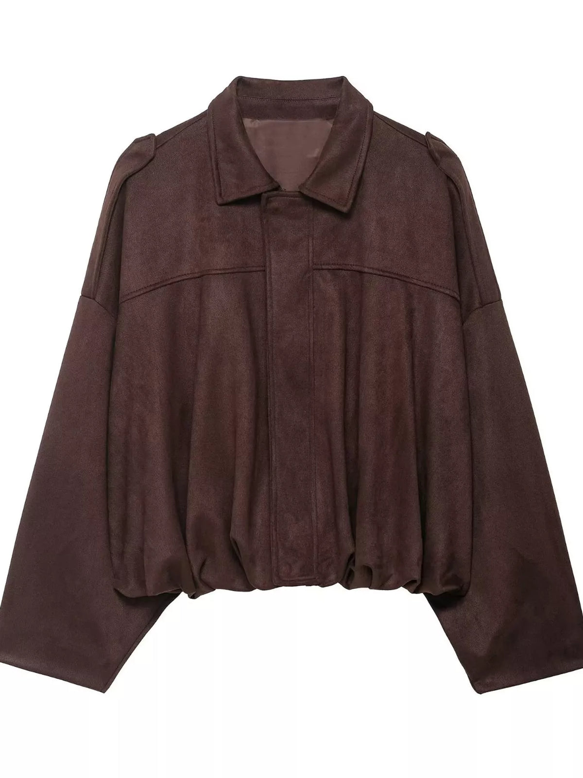 Cropped zip jacket, brown flat front