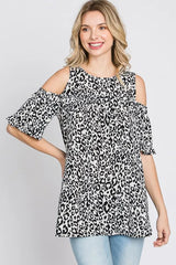 Trendsi Heimish Full Size Leopard Round Neck Cold Shoulder T-Shirt Plus Size - Shirts