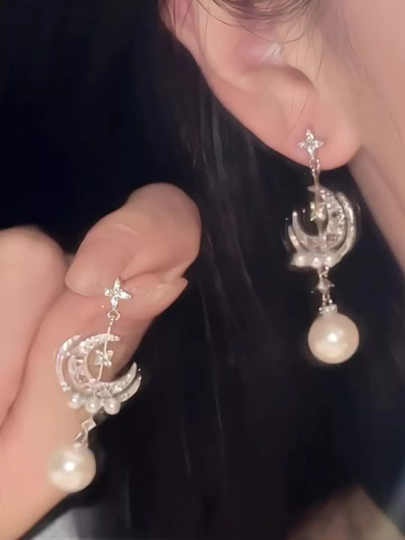 Trendsi Moon & Star Pearl Dangle Earrings -