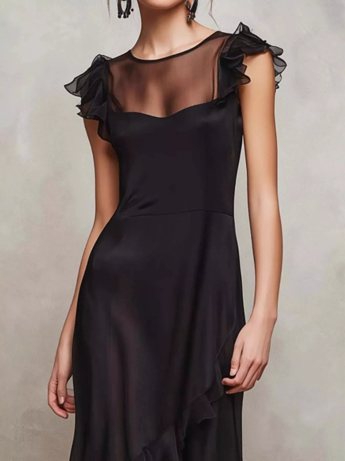 Trendsi Sheer Ruffle Trim Maxi Dress -