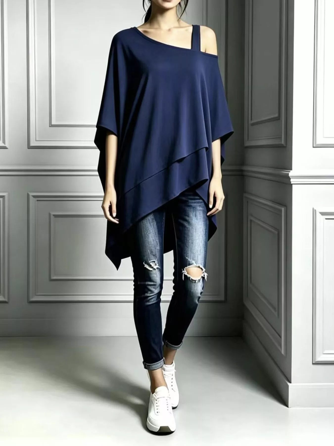 Trendsi Full Size Asymmetrical Neck Short Sleeve T-Shirt Plus Size - Shirts