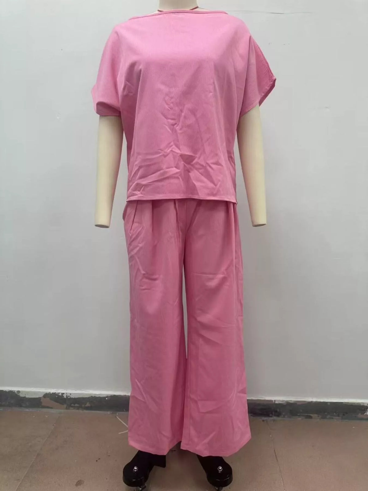 Trendsi Full Size Solid Color Top and Wide-Leg Pants Set Plus Size -