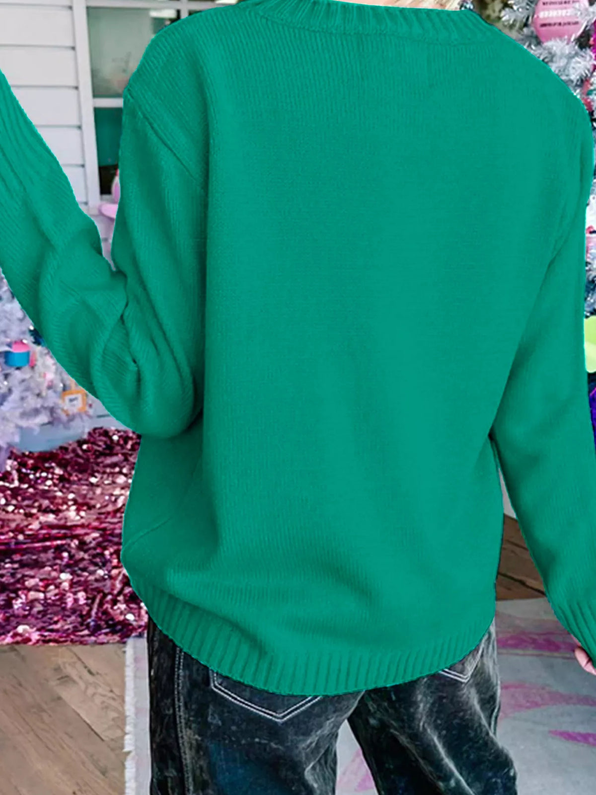 Merry sweater, green back