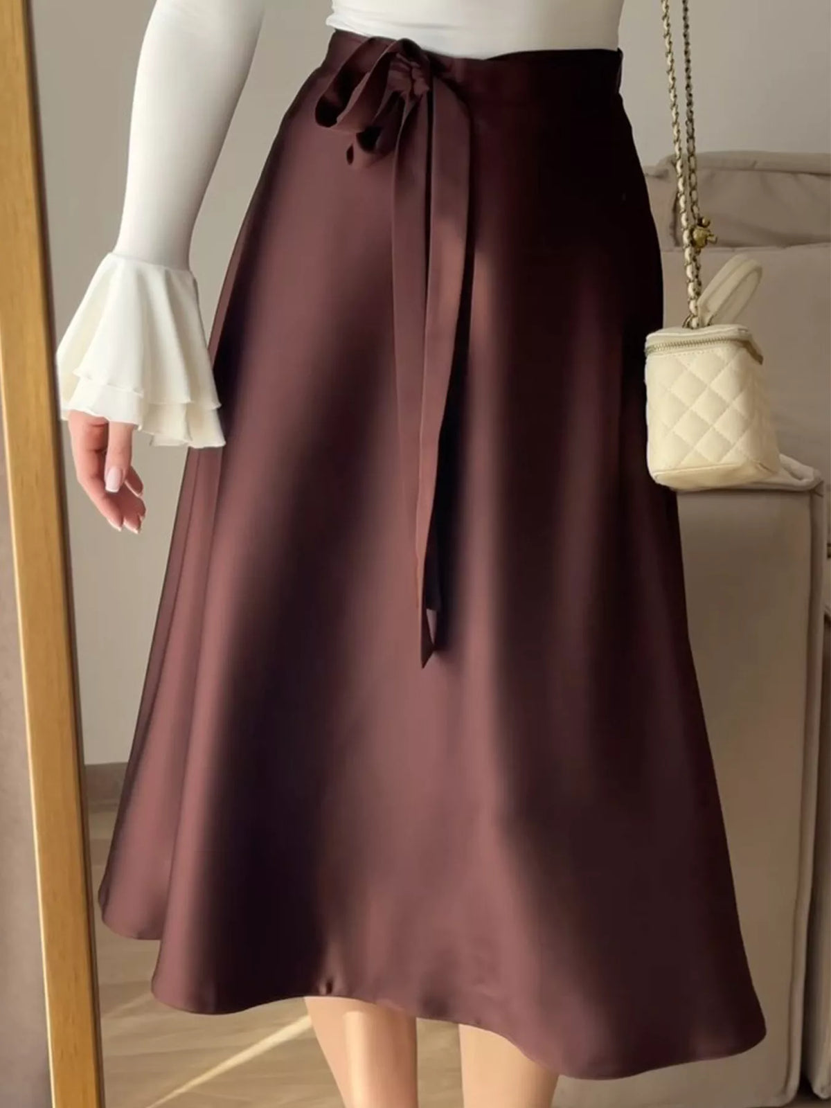 Trendsi Satin A-Line Midi Skirt -