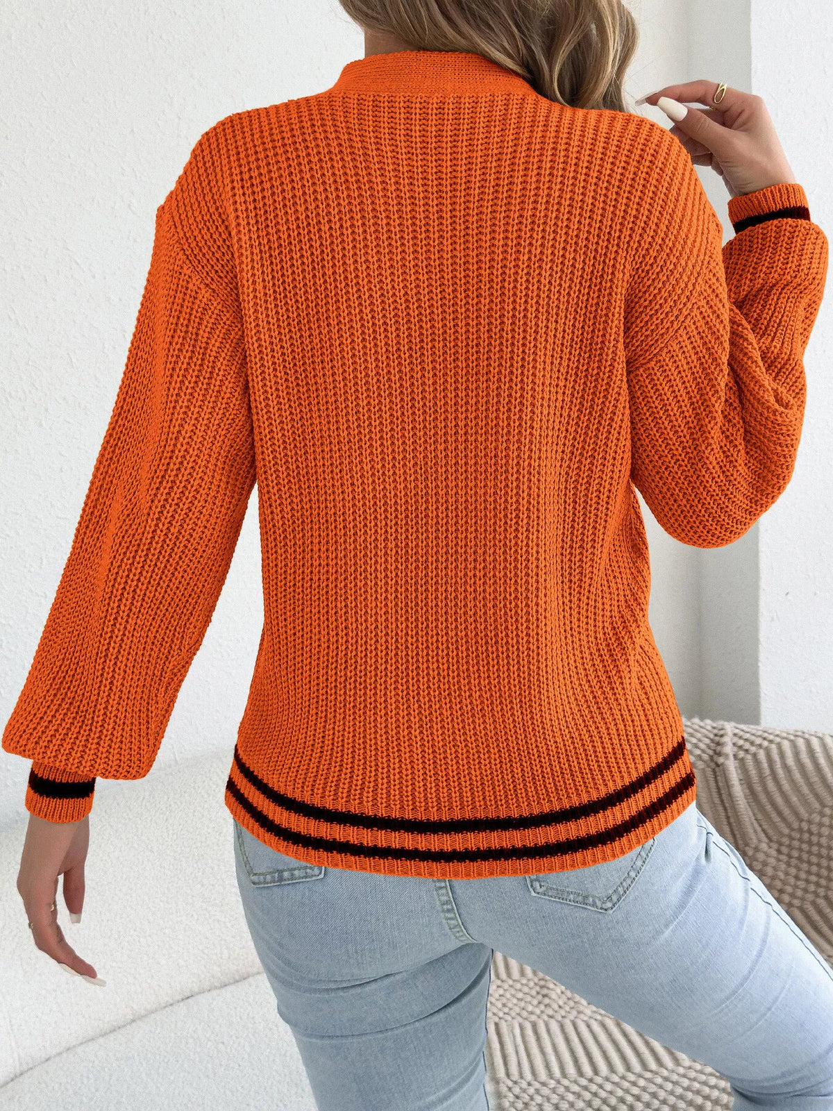 Cutout Cable Knit Sweater in orange, back view