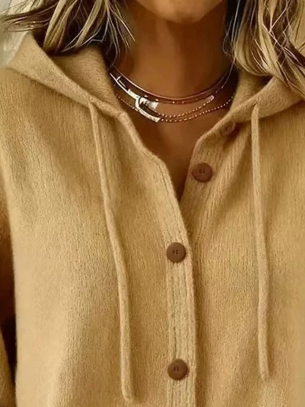 Trendsi Full Size Hooded Button-Down Knit Cardigan Plus Size -