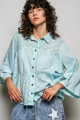 Trendsi POL Tonal Dot Weave Textured Button Front Shirt -