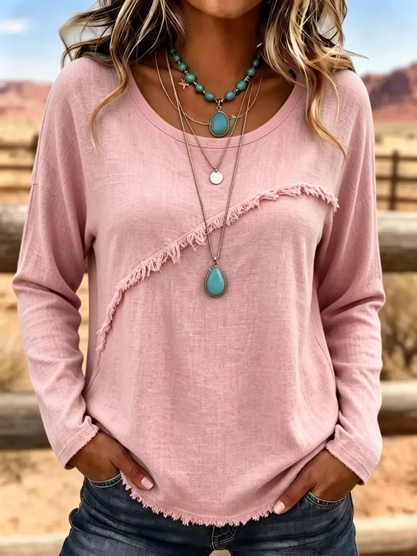 Trendsi Full Size Fringe Detail Long Sleeve T-Shirt Plus Size -