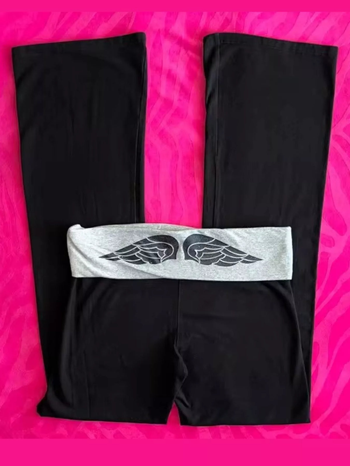 Gray fold-over waist flared pants