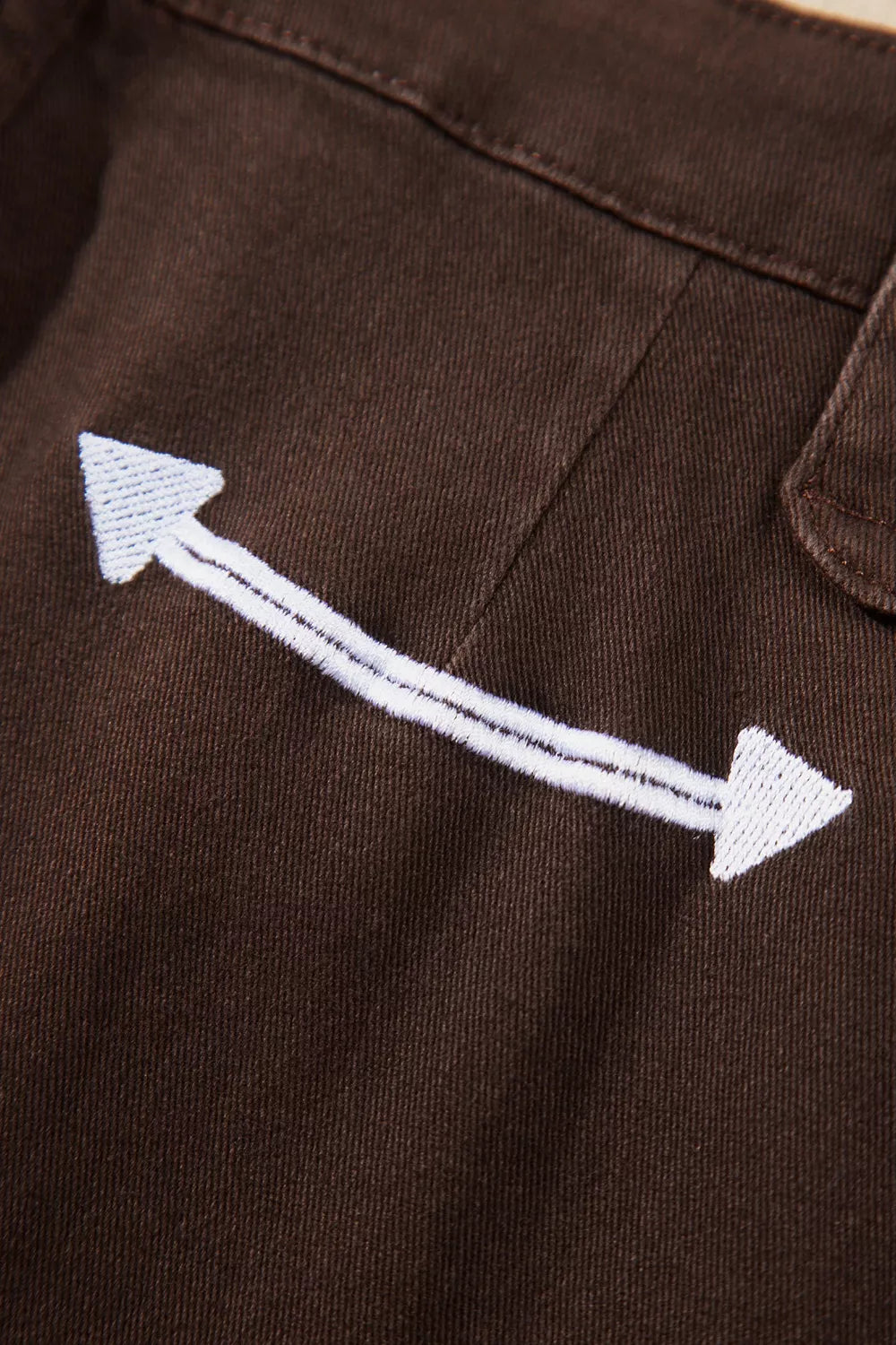 Trendsi Western Colorblock Pockets Button Fly Decorative Belt Loops Straight Leg Jeans -