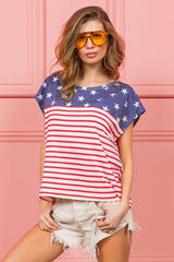 Trendsi BiBi Star Rpinted with Stripe Combo Top - Shirts
