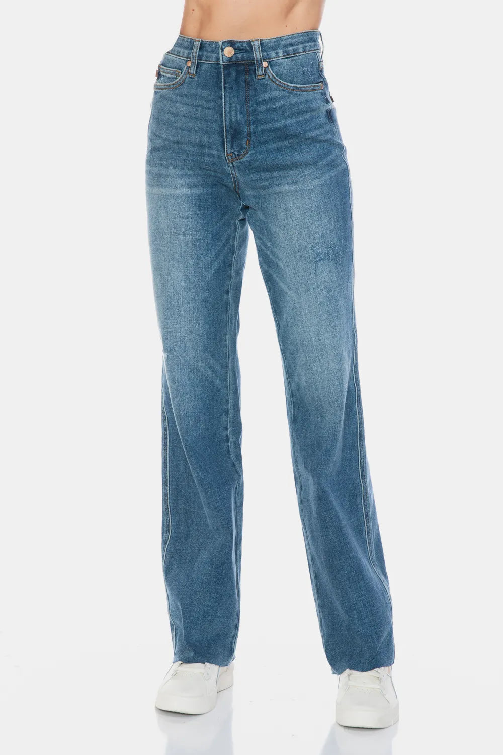 Women's Tummy-Control Straight-Leg Jeans With Raw Hem — product view 8