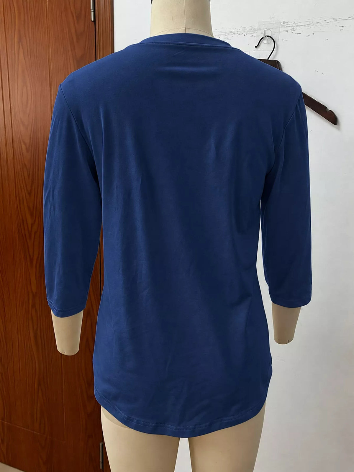 Navy v-neck half sleeve t-shirt, back view