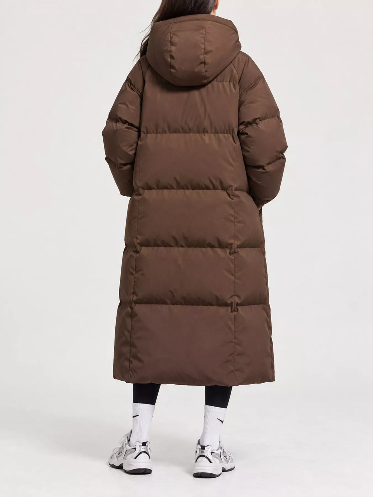 Longline puffer coat, brown back