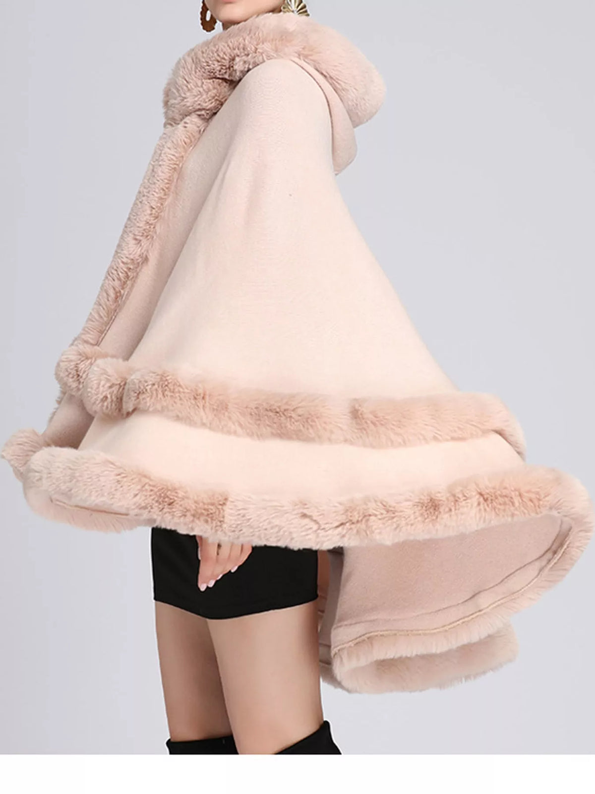 Faux-fur-trim cape, pink side
