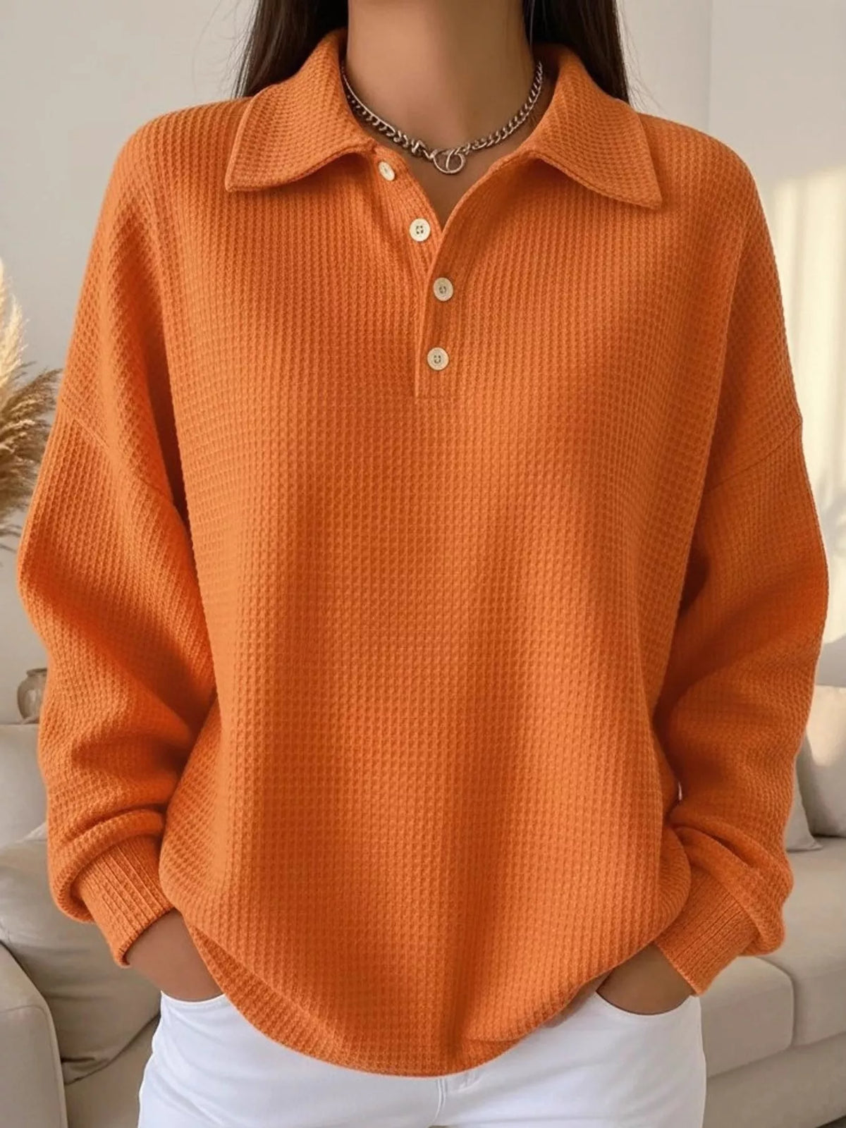 Waffle Knit Quarter-Button Polo T-Shirt — front view