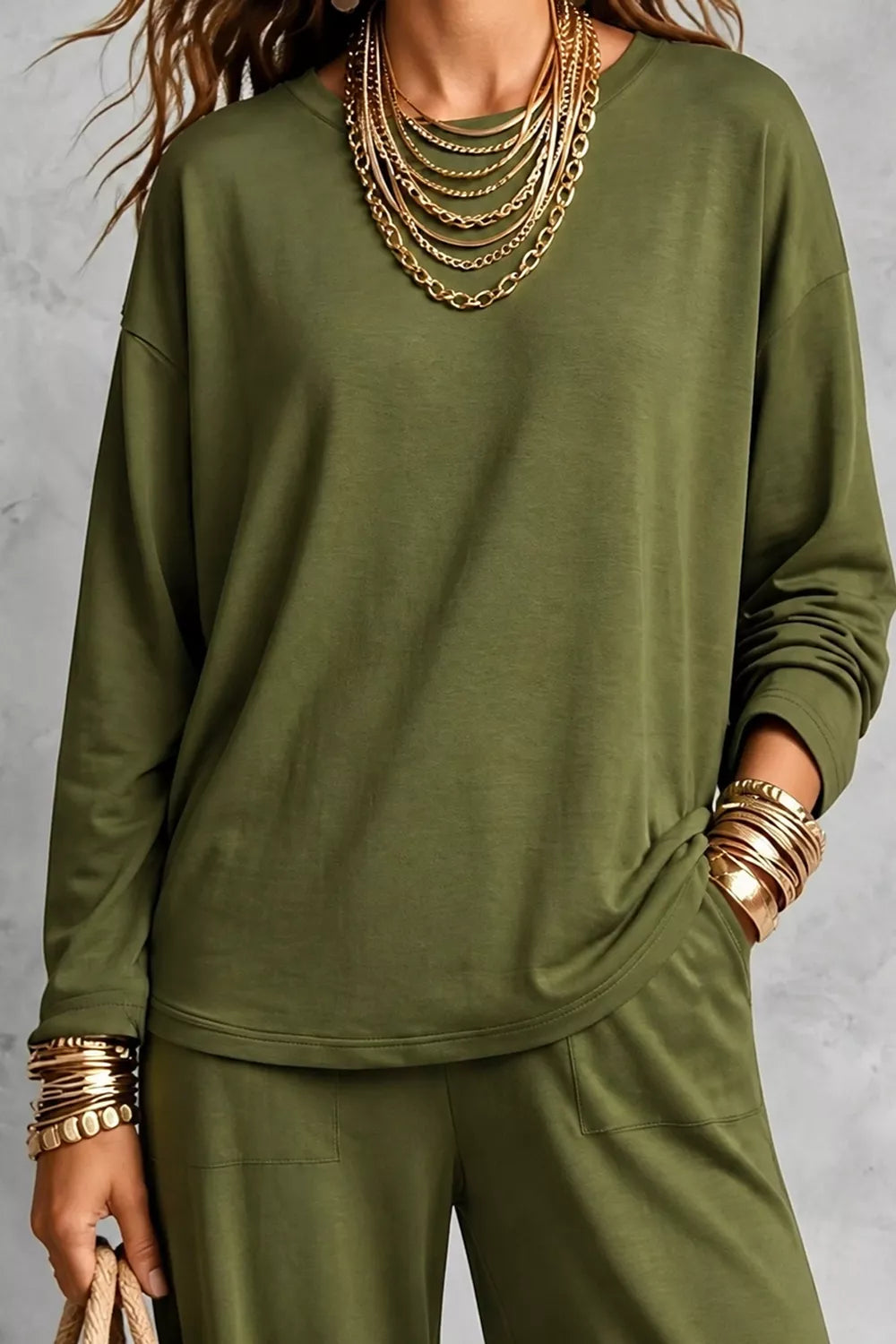 Trendsi Long Sleeve Top and Wide-Leg Pants Set -