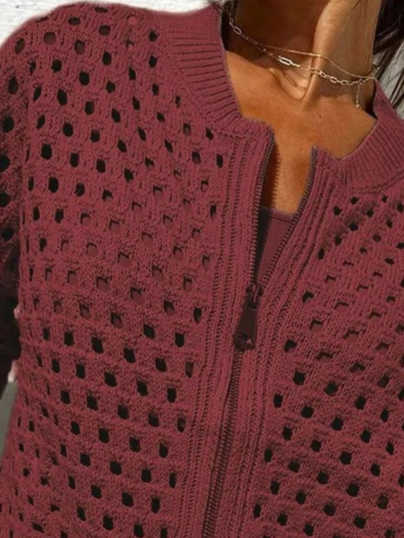 Trendsi Full Size Crochet Knit Zip-Up Cardigan Plus Size -
