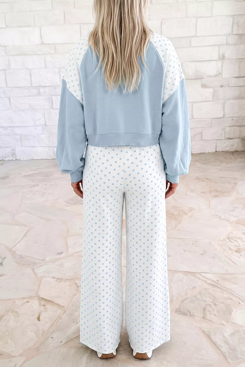 Women's Polka-Dot Cropped Sweatshirt & Wide-Leg Pants Set — alternate view 13