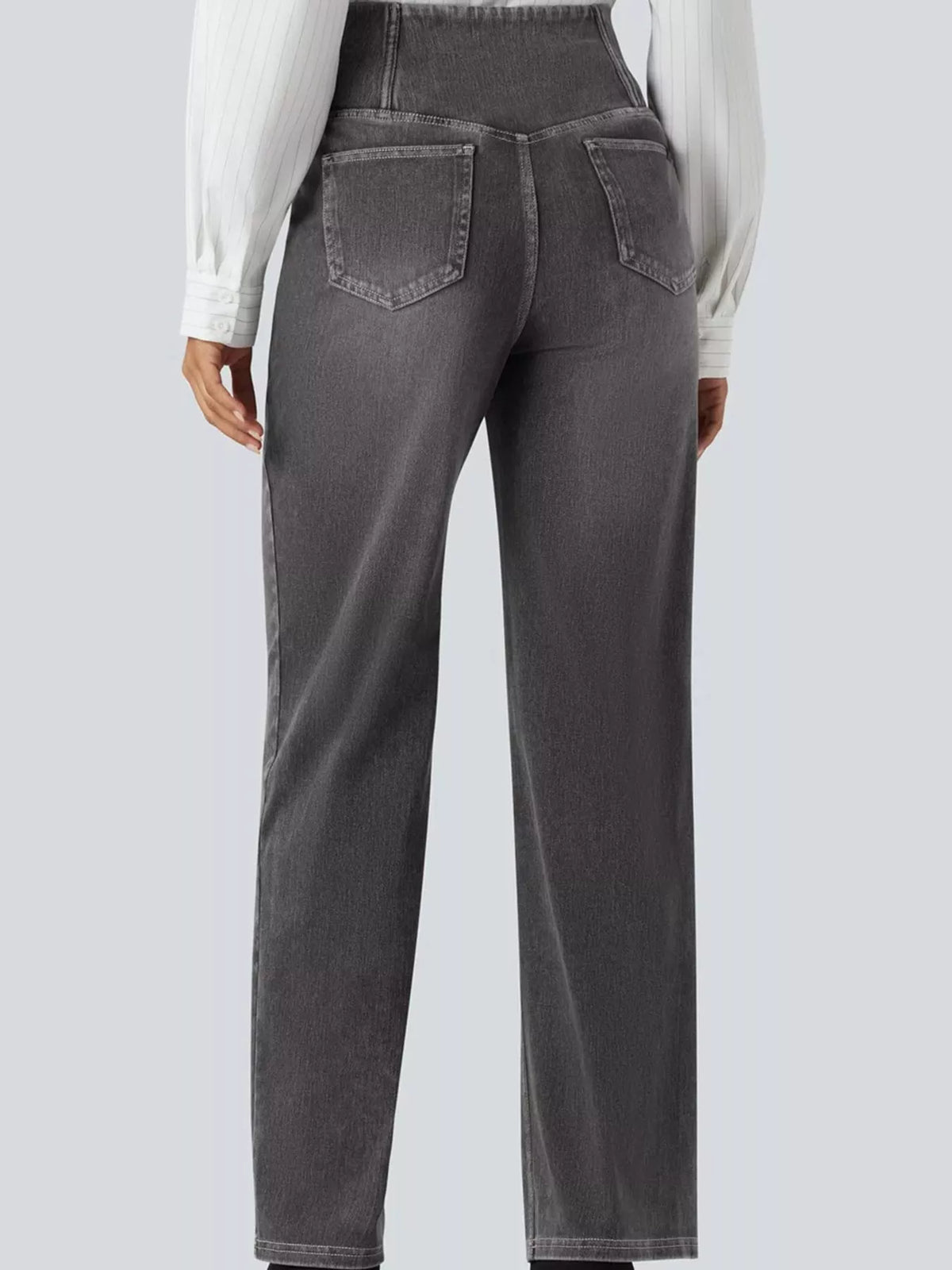 High-Waisted Crossover Straight-Leg Jeans, back view