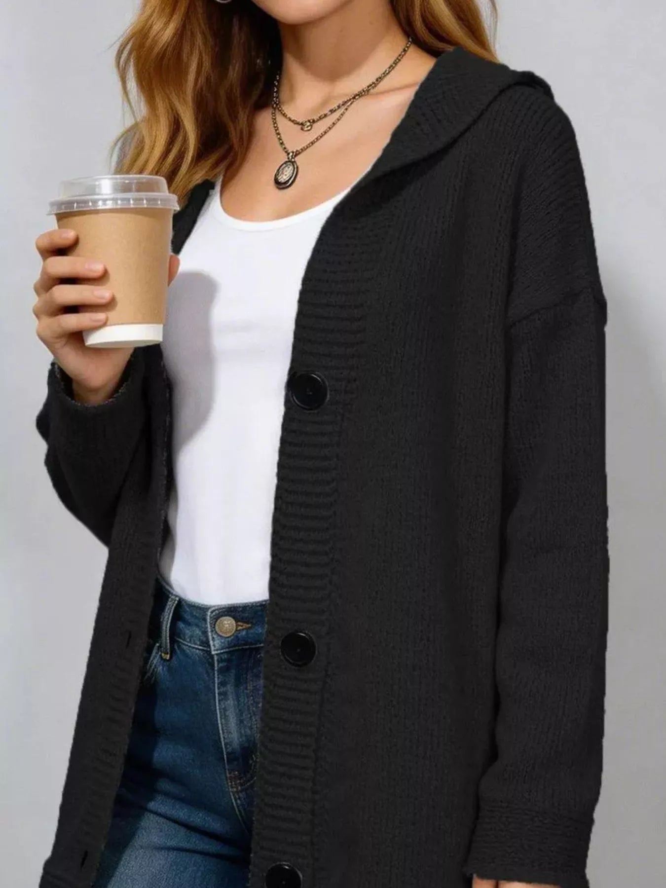 Trendsi Full Size Casual Hooded Button-Down Knit Cardigan Plus Size -