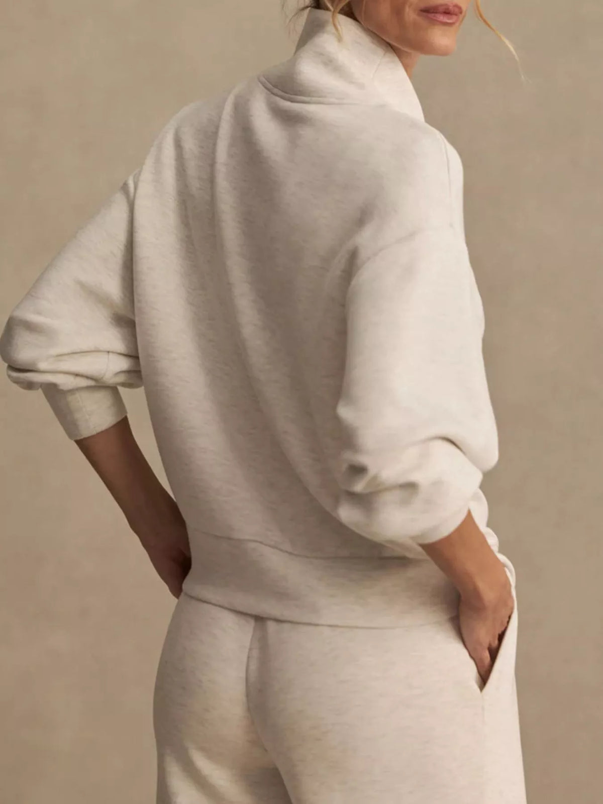 Trendsi Quarter-Zip Sweatshirt and Wide-Leg Pants Set -