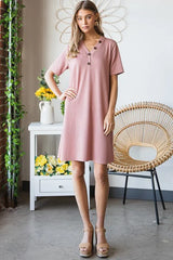 Trendsi Heimish Full Size Solid Ribbed Mini Dress with Button Plus Size -