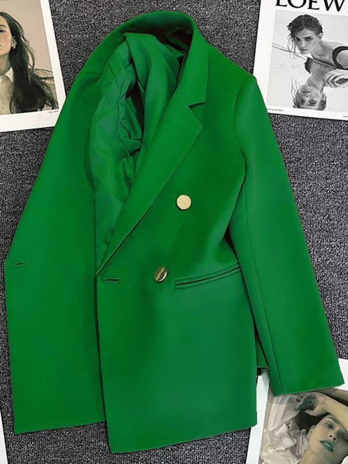 Green double-breasted lapel collar blazer