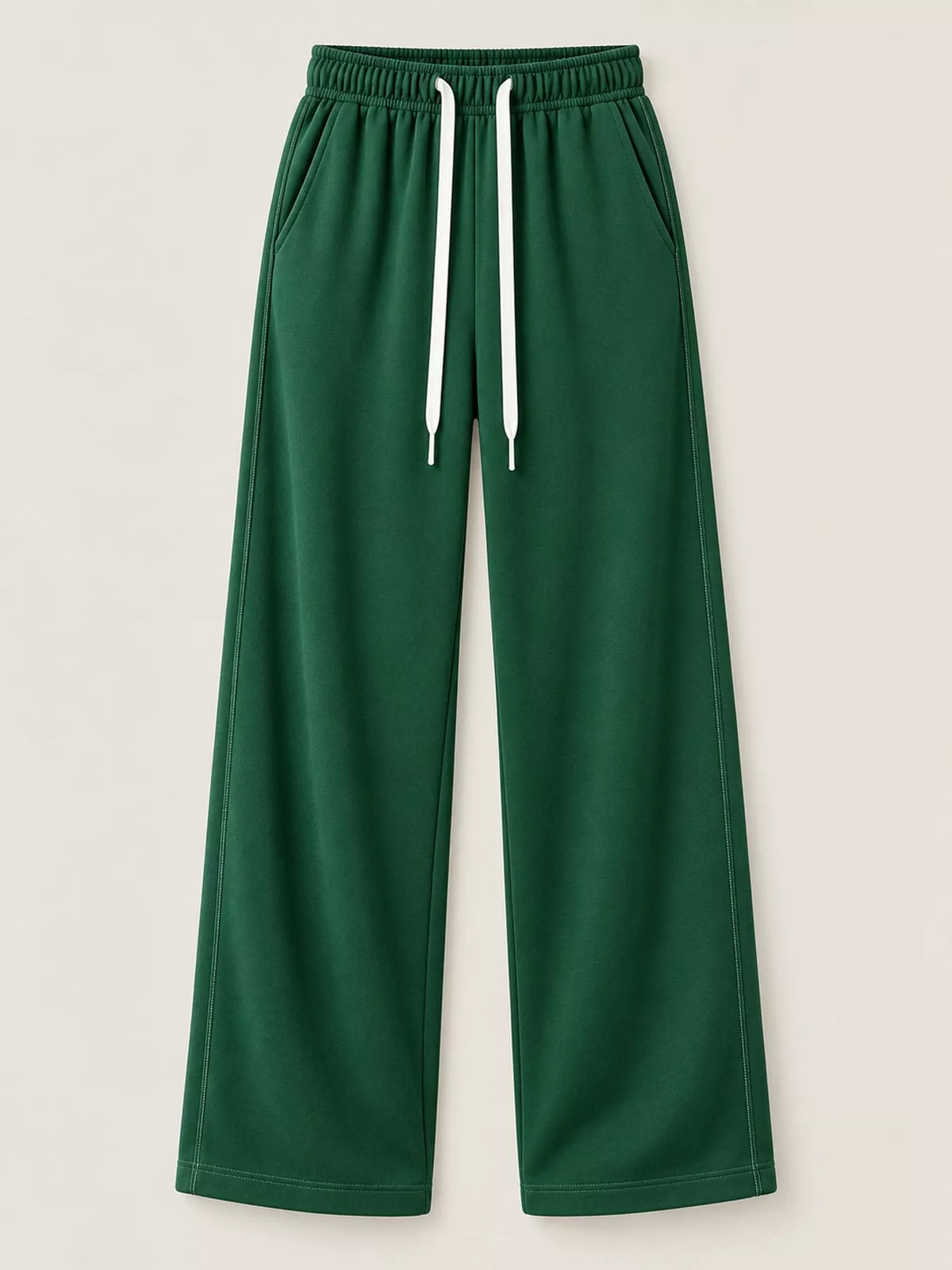 Forest green wide-leg pants with drawstring