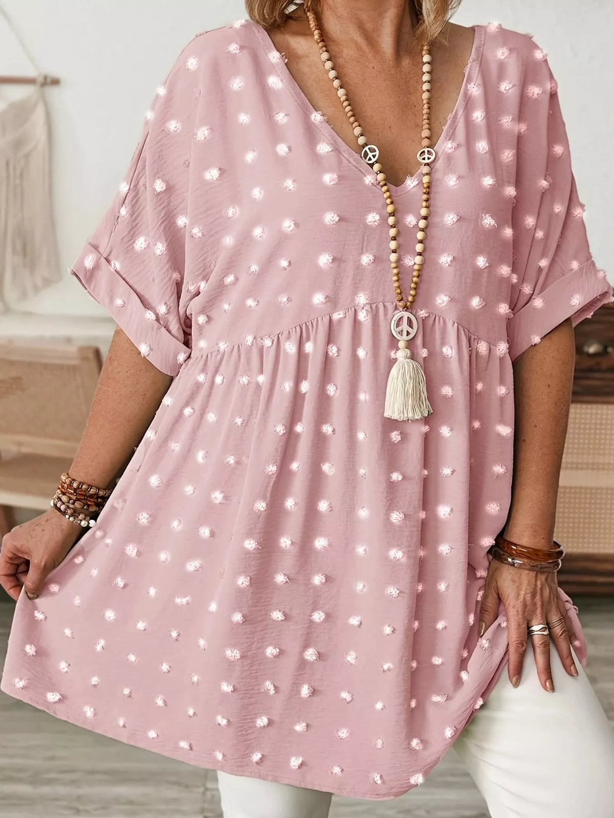 Swiss-dot blouse, pink front