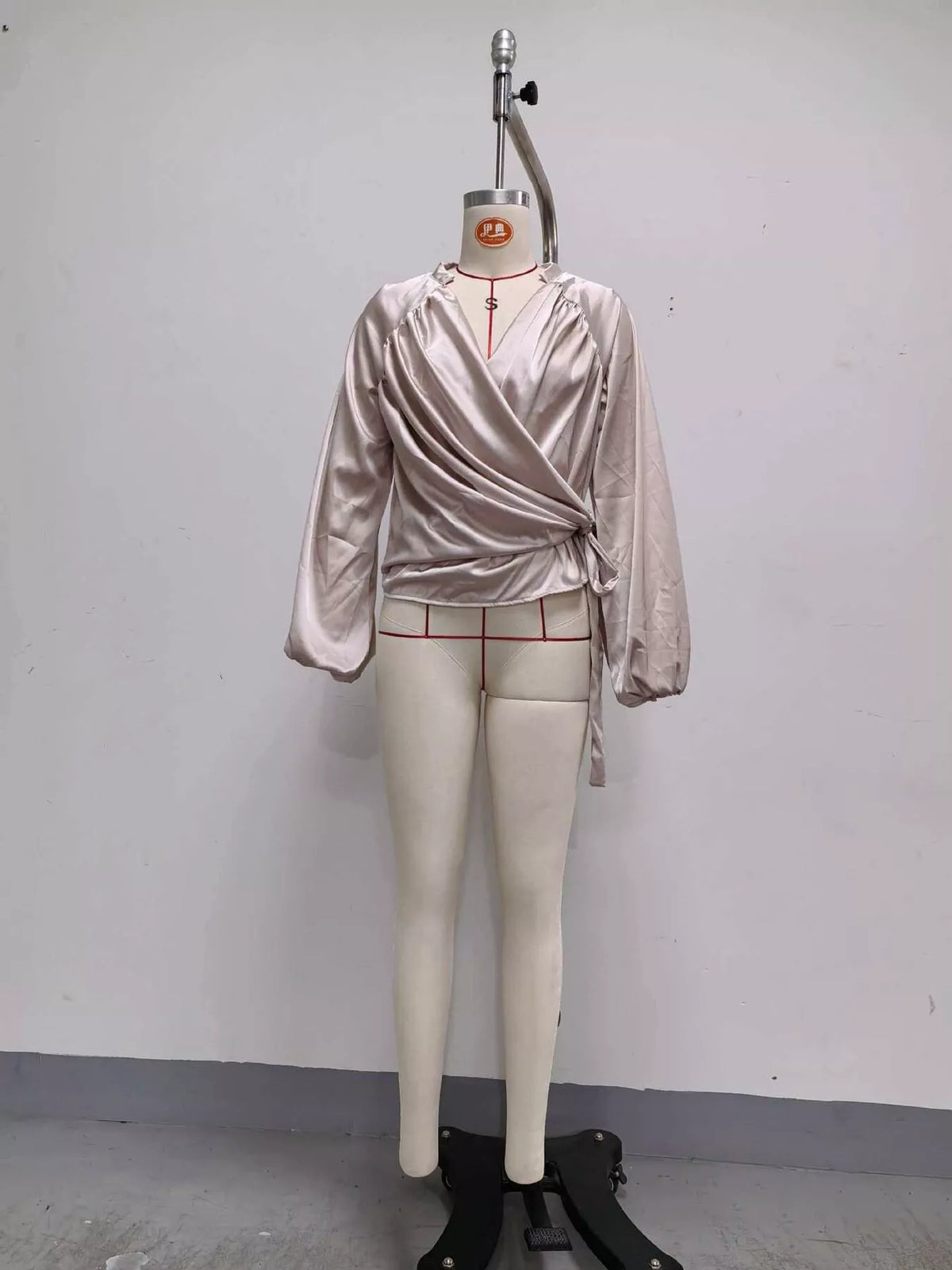 Satin blouse, champagne mannequin front