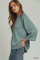 Trendsi Umgee Ruffle Trim 3/4 Raglan Sleeve Top -