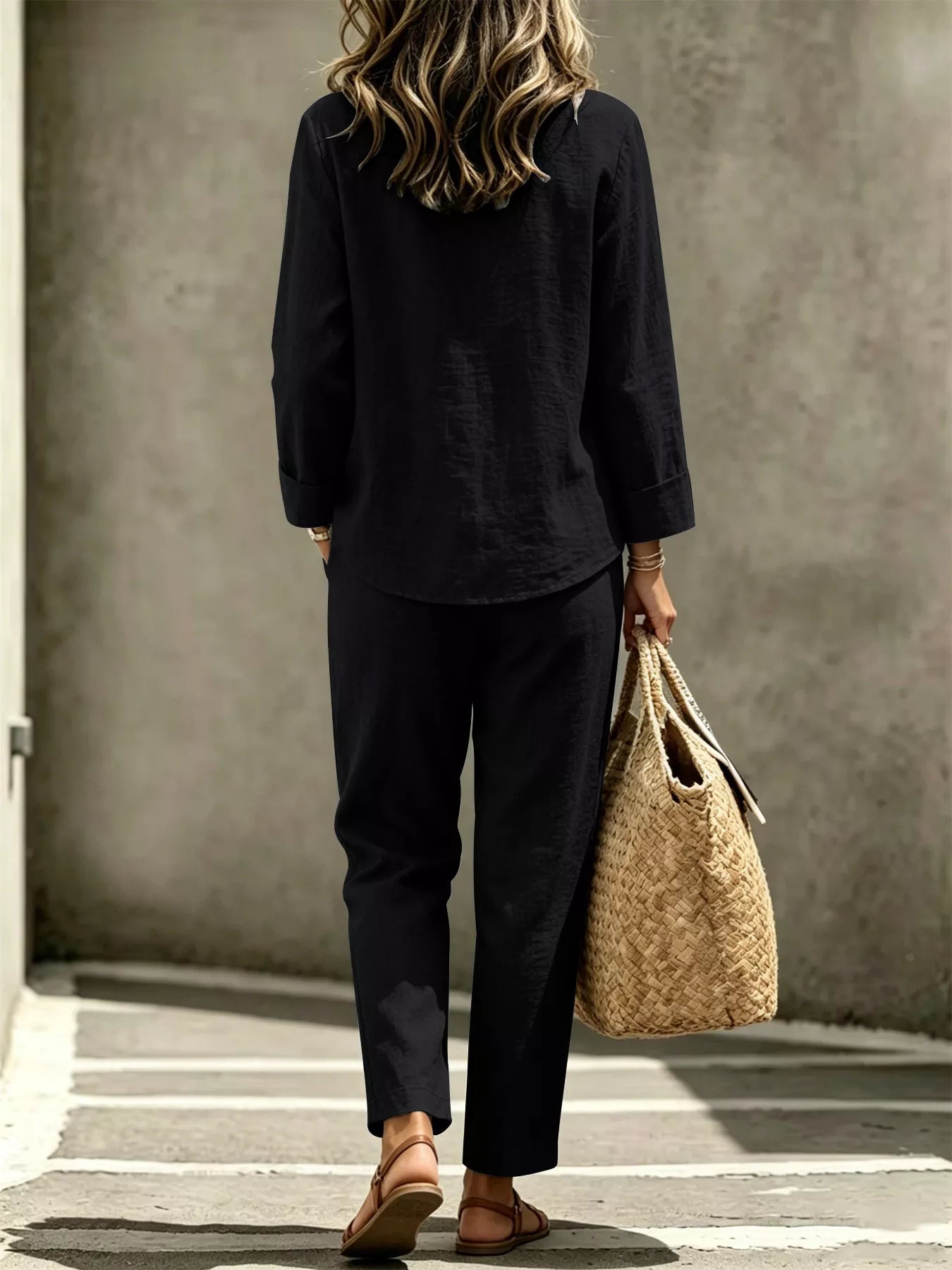 Trendsi Button Detail Long Sleeve Top and Pants Set -