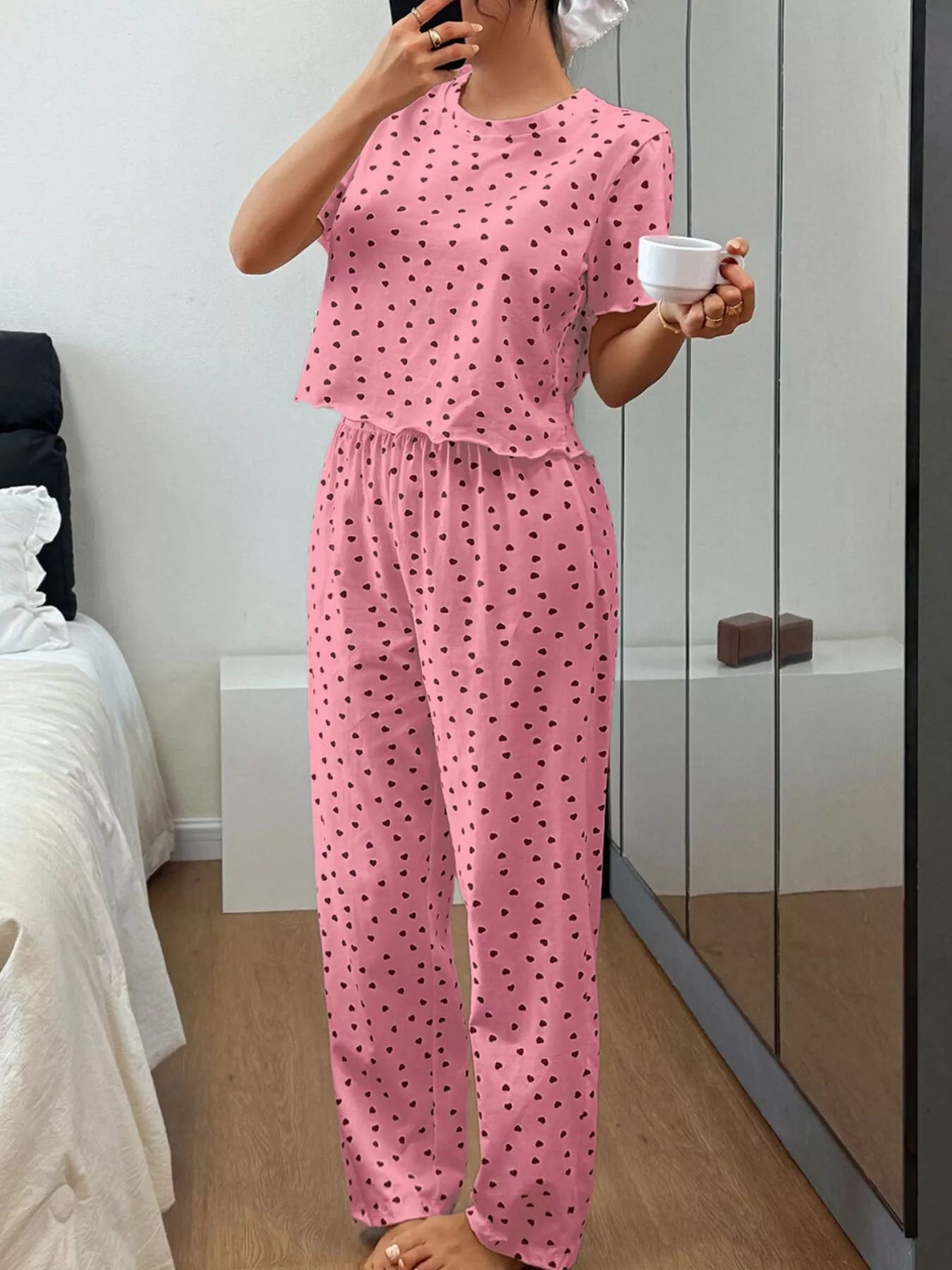 Trendsi Polka Dot Short Sleeve Top and Shorts Set -