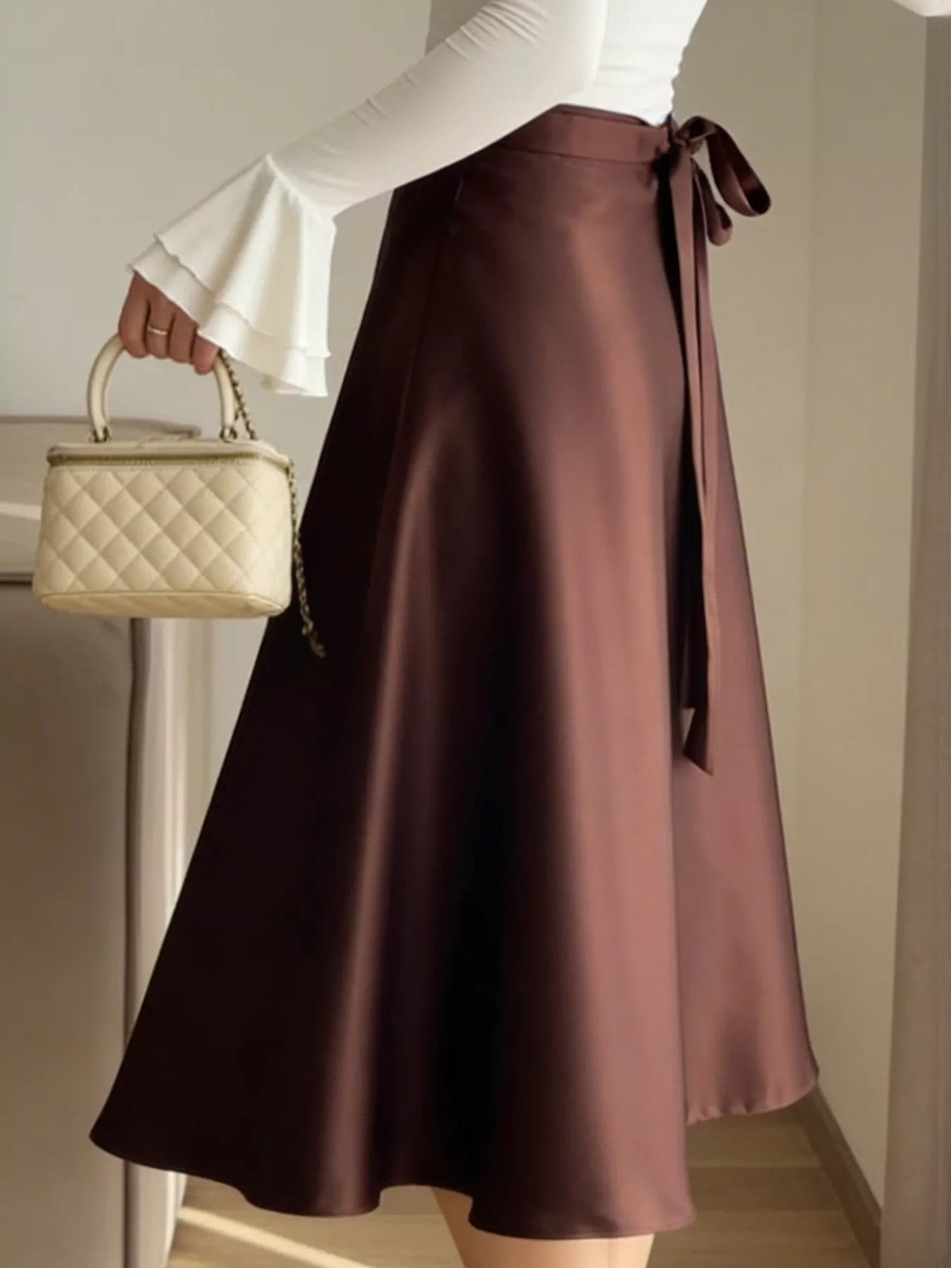 Trendsi Satin A-Line Midi Skirt -