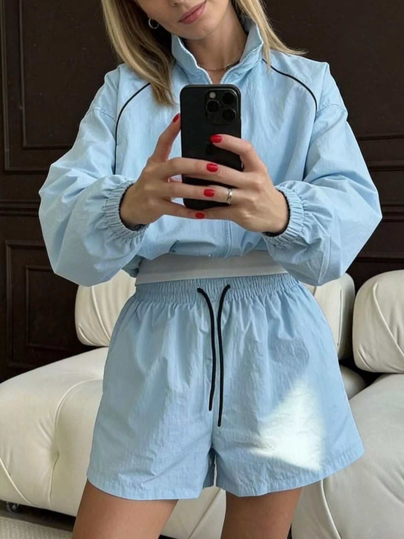 Trendsi Zip-Up Jacket and Shorts Two-Piece Set -