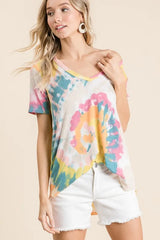 Trendsi BiBi Circular Tie Dye Print V Neck Top -