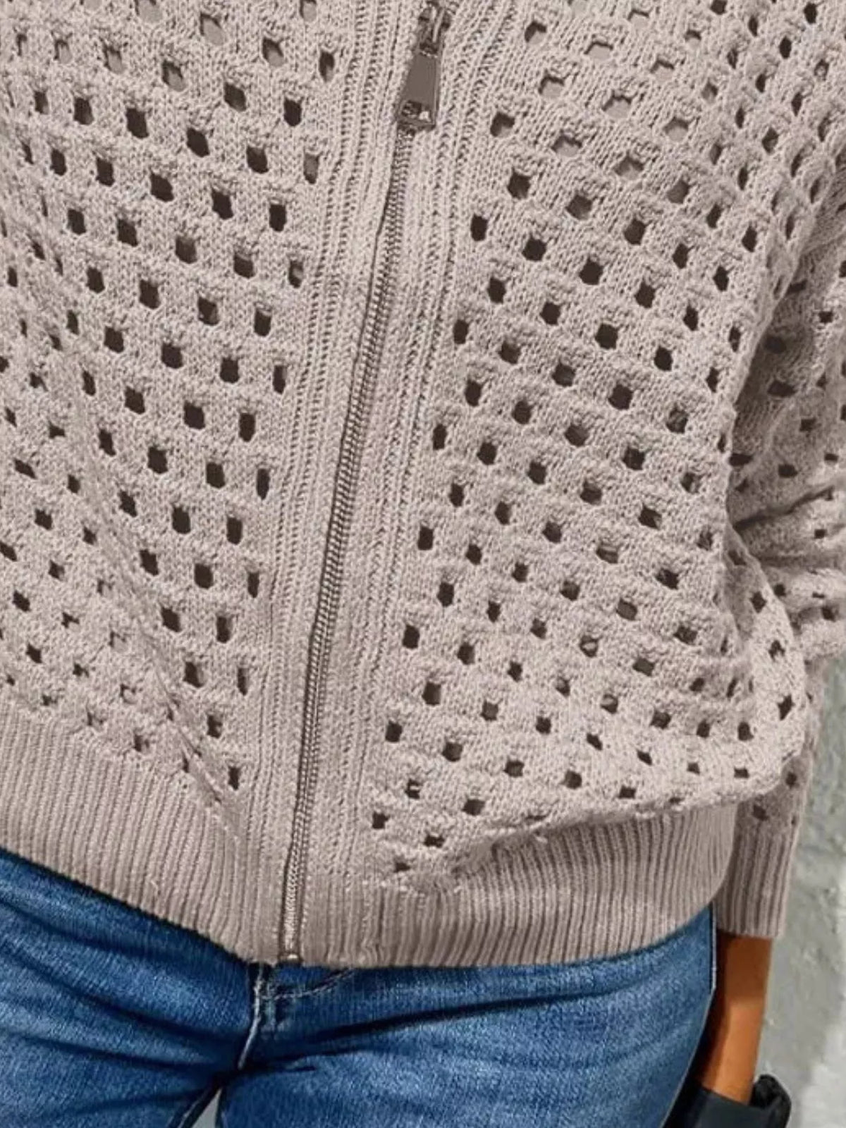 Trendsi Full Size Crochet Knit Zip-Up Cardigan Plus Size -