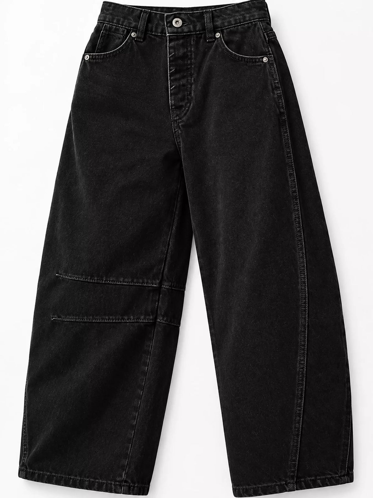 Black barrel-leg jeans, product view
