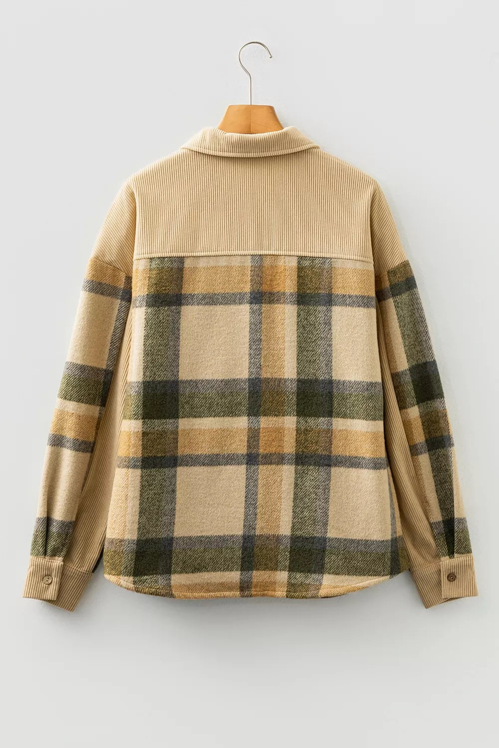 Trendsi Retro Plaid Corduroy Patchwork Shacket -