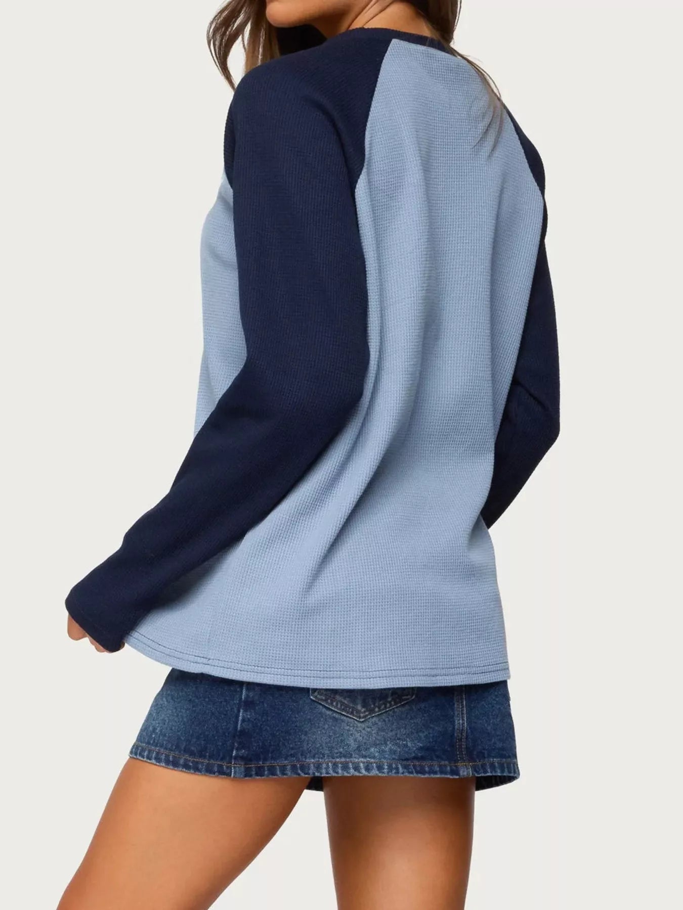 Trendsi Color-Block Raglan Long Sleeve T-Shirt -