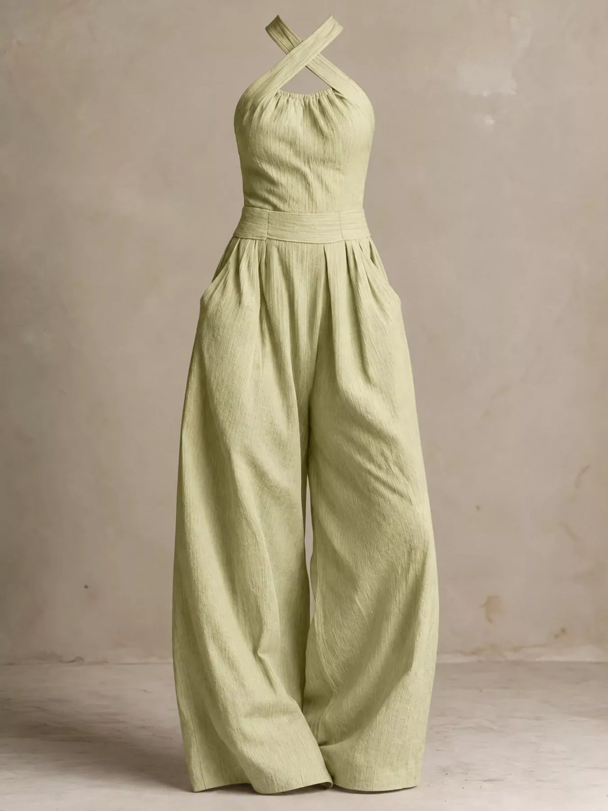 Wide-leg jumpsuit, sage flat lay