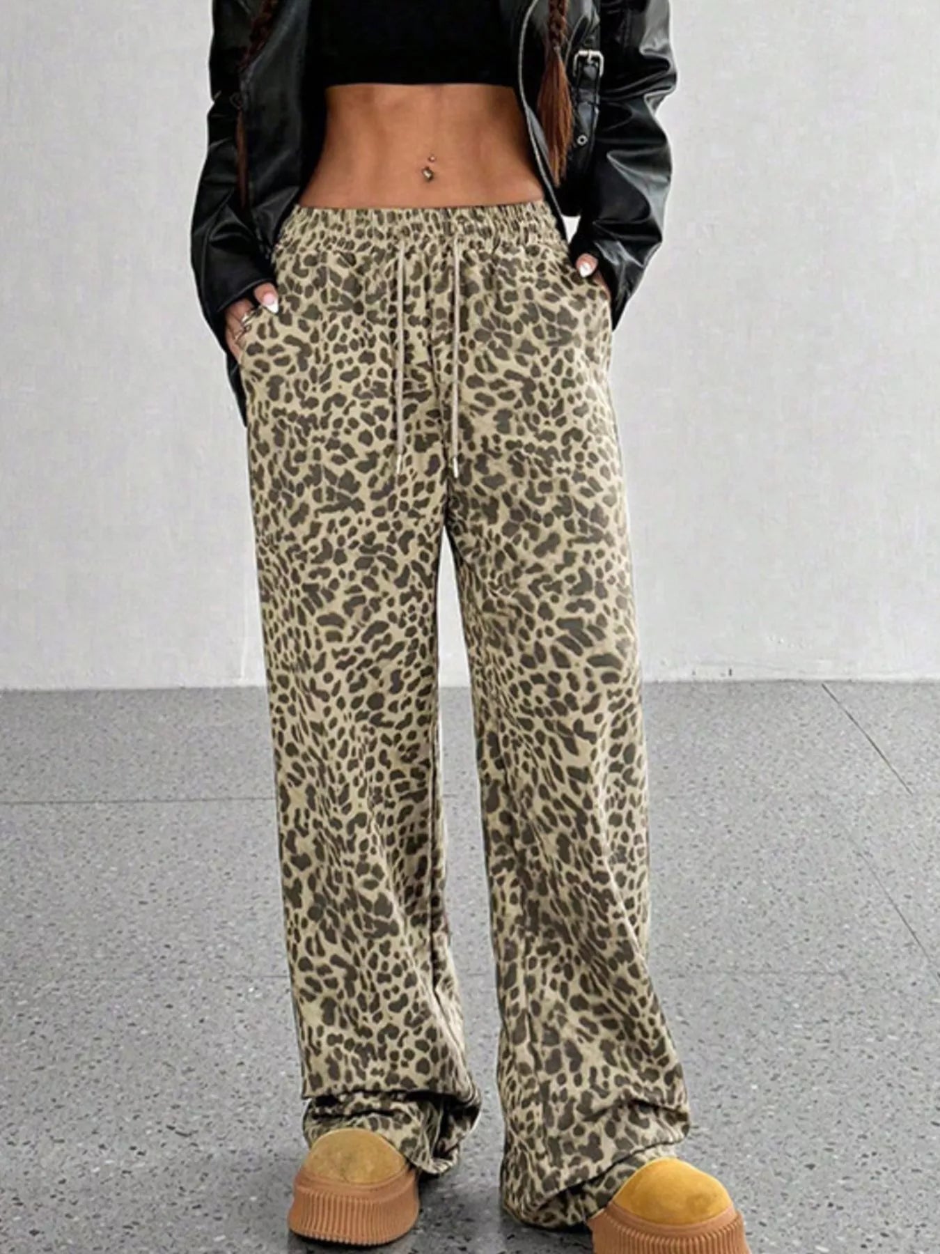 Trendsi Leopard Wide-Leg Drawstring Pants -