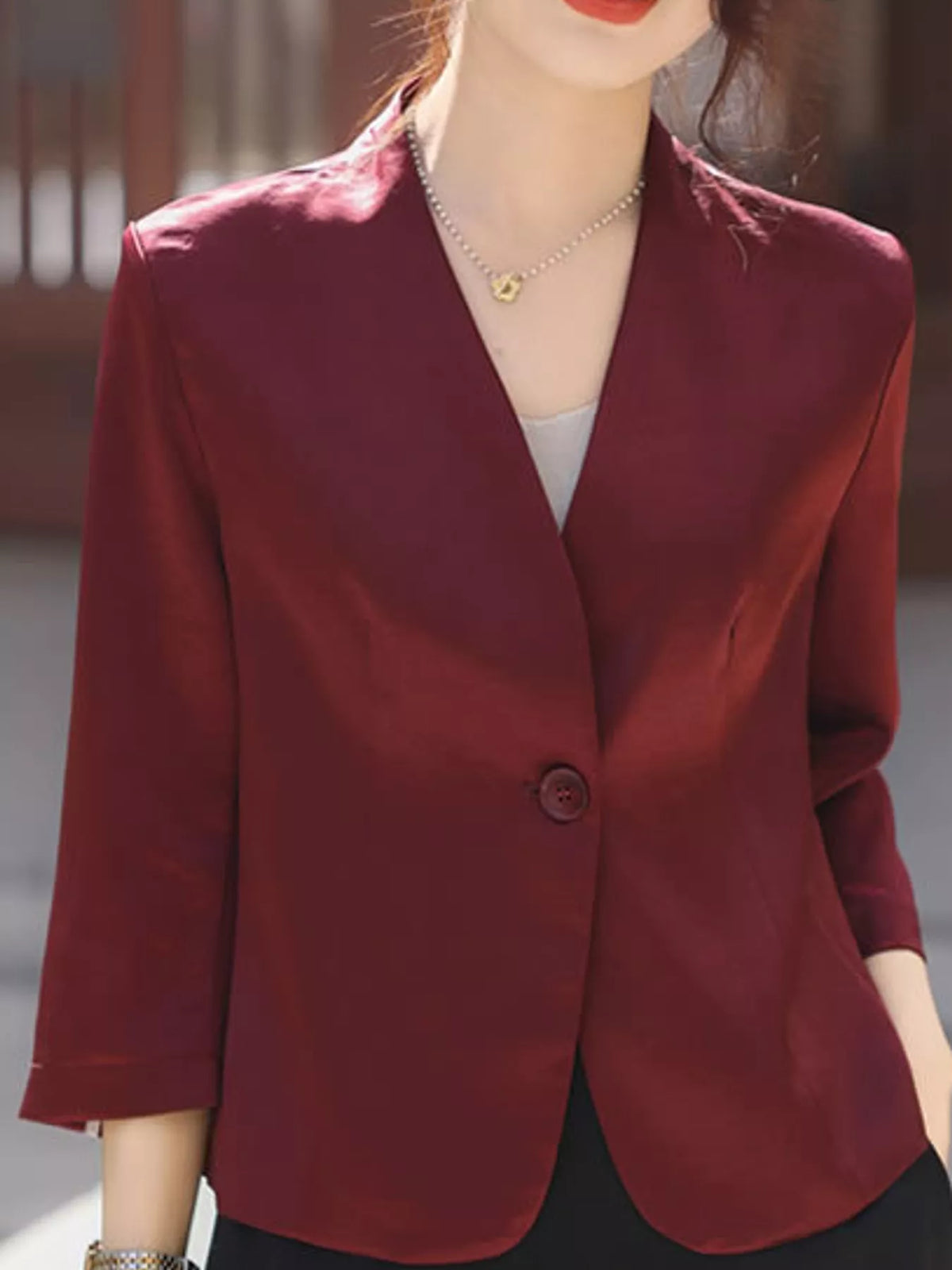 Burgundy one button blazer