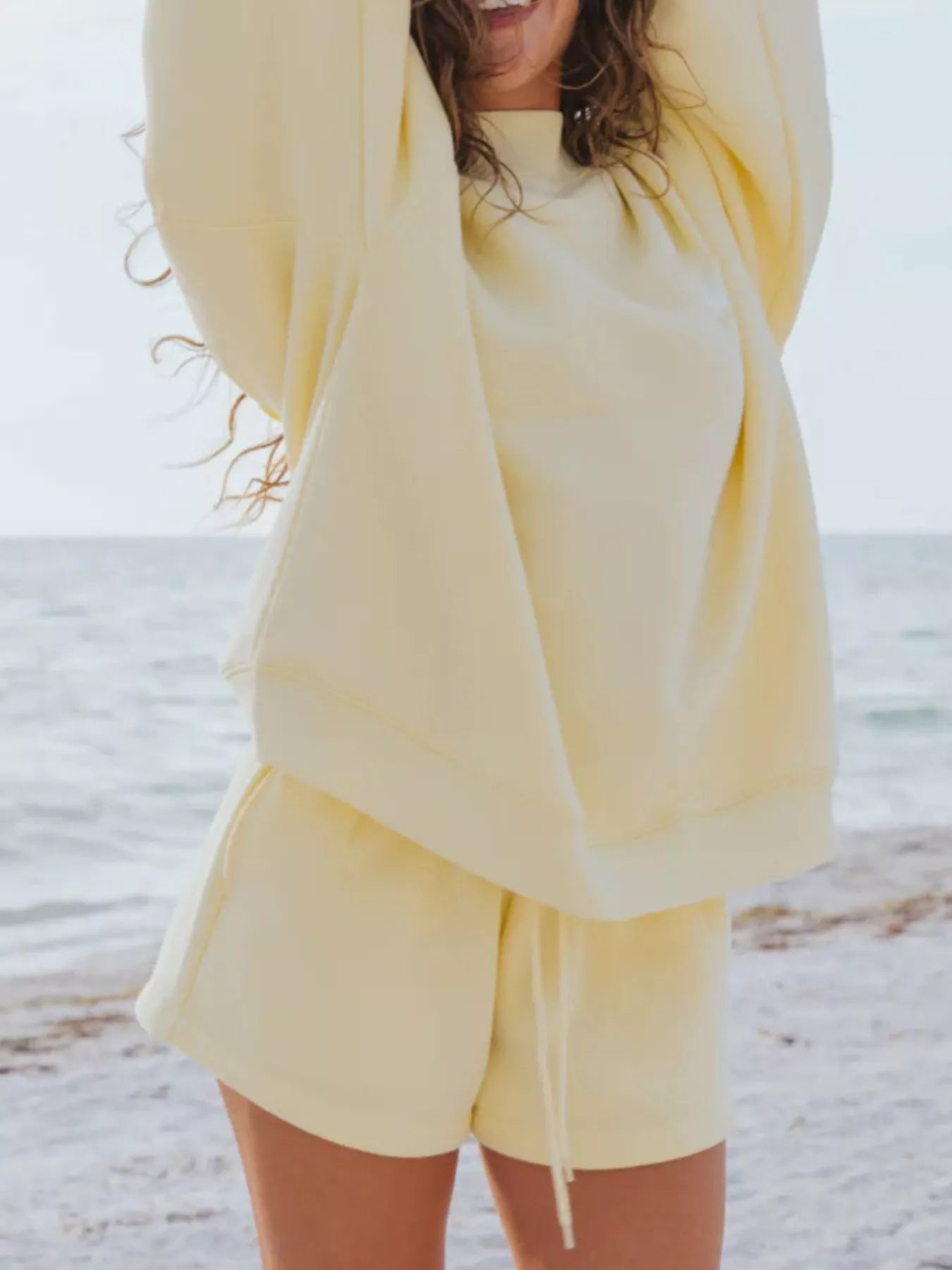 Trendsi Relaxed Fit Round Neck Sweatshirt and Shorts Set -